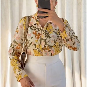 Zara Floral Abstract Print Business Blouse